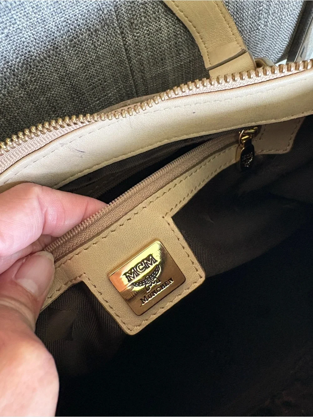 MCM Beige Logo Tote Bag - Classic Printed Leather